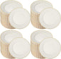 Mifoci 100 Pcs 7.5 Inch Ivory with Gold Rim Plastic Disposable Plates Bulk Salad Dessert Appetizer Cake Plates Elegant Fancy Plastic Tableware for Party Holiday, Wedding, Catering Table Decoration