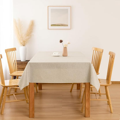 Hiasan Faux Linen Rectangle Tablecloth - Spill Wrinkle and Stain Resistant Washable Table Cloth for Kitchen Dining Room Holiday Dinner, Beige, 70 x 90 Inch