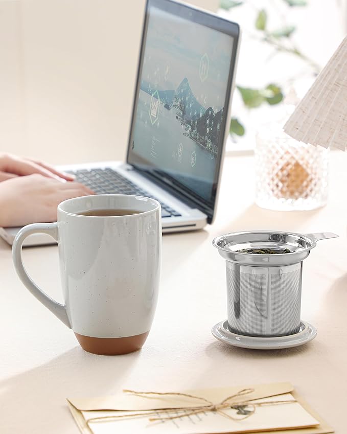 MALACASA Ceramic Tea Mug with Lid and Stainless Steel Infuser, 18 oz Large Tea - Image 6