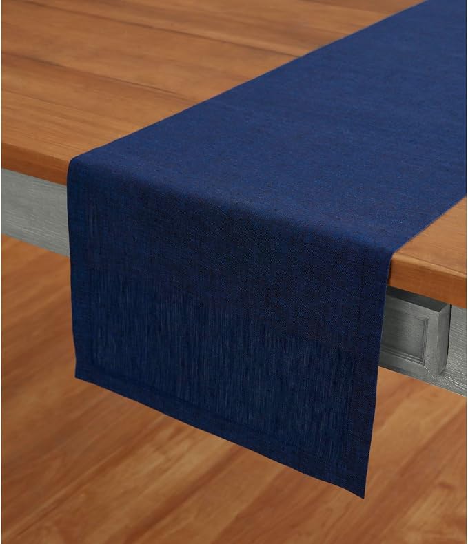 Solino Home 100% Pure Linen Table Runner Royal Blue, Athena 14 x 108 in | Table by SolinoHome