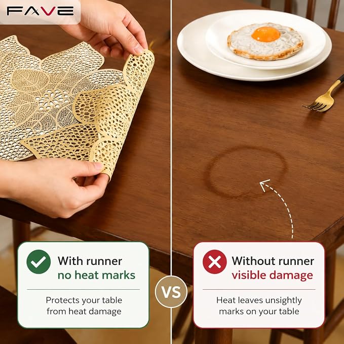 FAVE Gold Table Runner 36 Inches Flower Shaped Dining Table Runner | Waterproof - Image 3