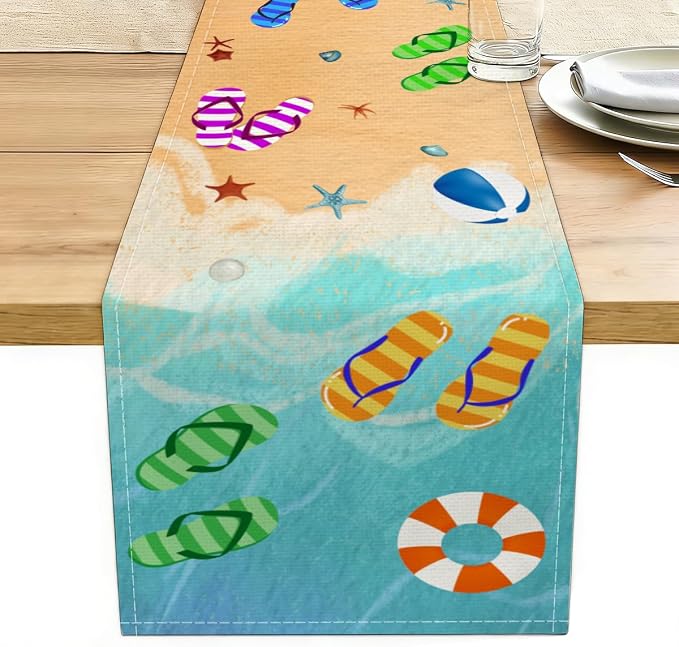 Summer Beach Table Runner, Flip Flops Seaside Themed Birthday Decoration | by Unknown