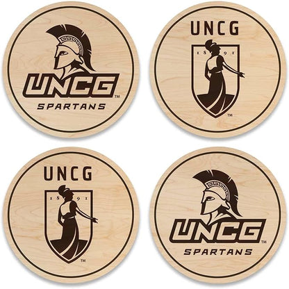 LazerEdge UNC Greensboro Spartans Wooden Coaster Set - Maple Wood - Officially Licensed Product - 4-Pack