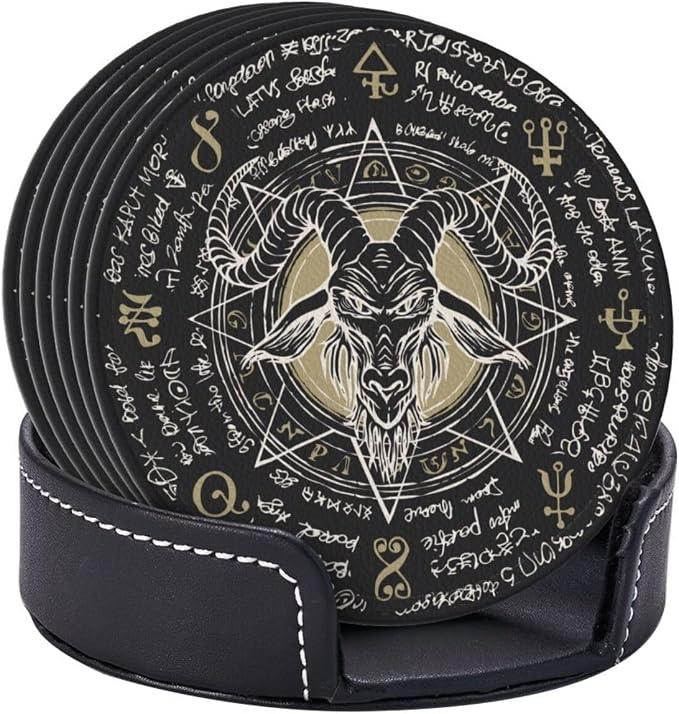 Satanic Goat Star Leather Drinks Coasters - Image 6