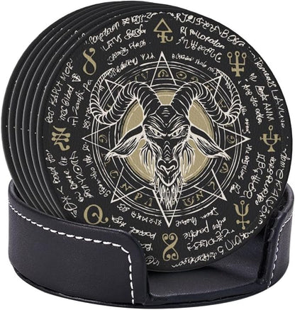 Satanic Goat Star Leather Drinks Coasters - Image 6
