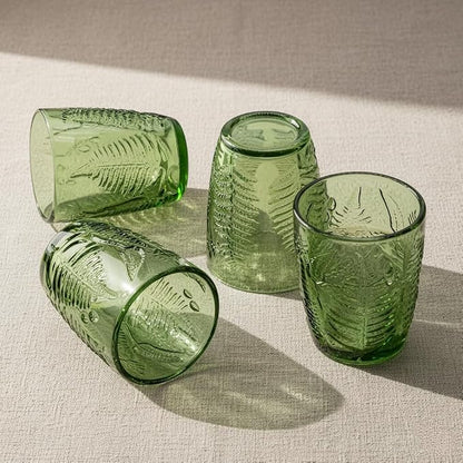 Green Drinking Glasses Set of 8, 10 oz Glass Cups, Vintage Fern Glassware | - Image 5