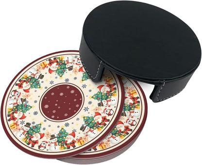 Red Christmas Trees Santa Claus Snowman Snowflakes Coasters - Image 7