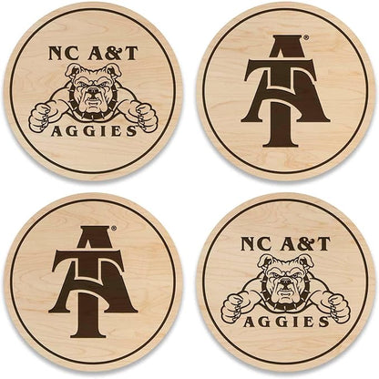 LazerEdge NC A&T Aggies Wooden Coaster Set - Maple Wood - Officially Licensed Product - 4-Pack