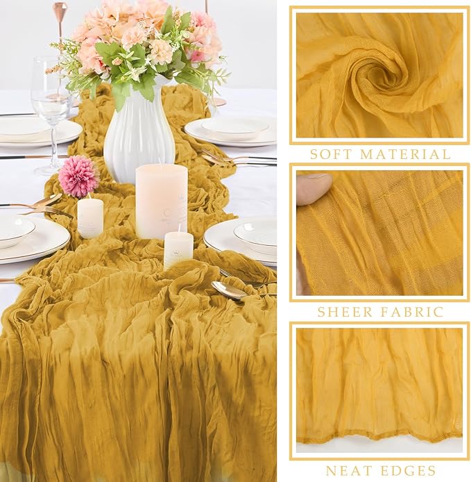 12 Pcs Mustard 35 x 120 Inches Long Cheesecloth Table Runner 10FT Runner - Image 2
