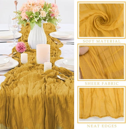 12 Pcs Mustard 35 x 120 Inches Long Cheesecloth Table Runner 10FT Runner - Image 2