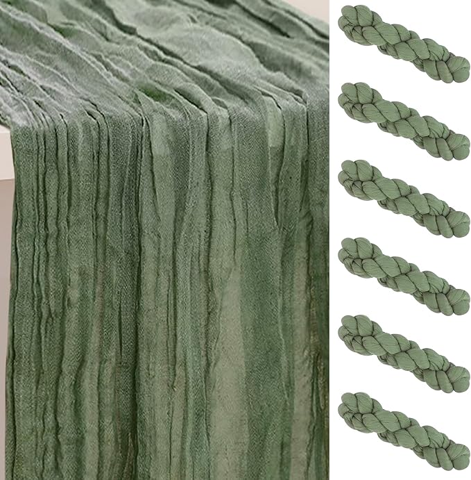 6 Pack Sage Green Cheesecloth Table Runner 35x120 Inch 10Ft Rustic Gauze Cheese by SuBleer