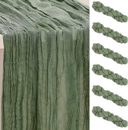 6 Pack Sage Green Cheesecloth Table Runner 35x120 Inch 10Ft Rustic Gauze Cheese by SuBleer