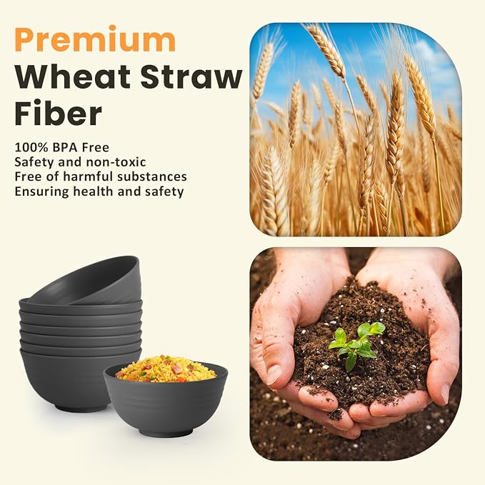 Hoimenly Wheat Straw Bowls for Kitchen, Unbreakable Cereal Bowl Set of 8 - Image 3