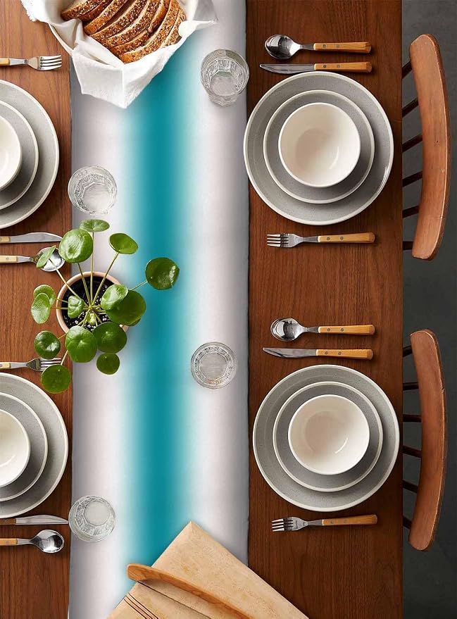 Turquoise Gray Ombre Table Runners 48 Inches Long, Farmhouse Teal Gradient - Image 5