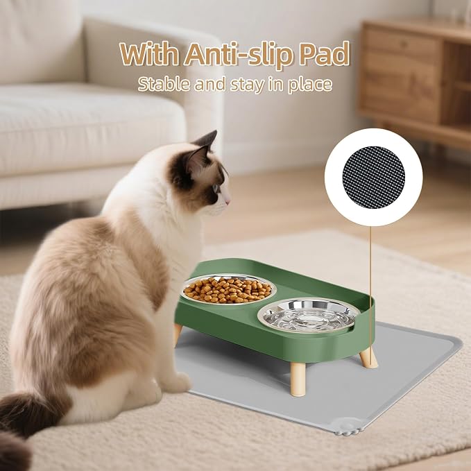 Elevated Cat Bowl with Food Mat, Raised Cat Food and Water Bowl Set - Image 5