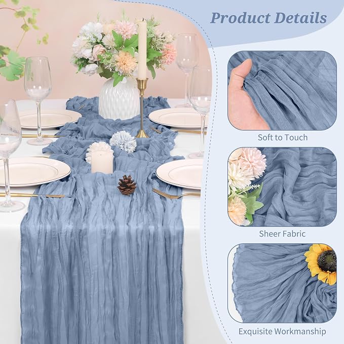 Pesonlook Cheesecloth Table Runner Dusty Blue, 20 Pack 17.7x108 inch, Long | - Image 3