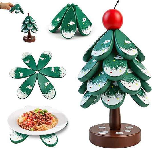 Wooden Trivets for Hot Dishes, Wooden Tree Trivet Set, Natural Tree Trivet Set - Foldable Coasters for Kitchen Counter, Hot Pots and Pans, Heat Resistant Table Protectors