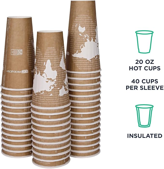 ECO PRODUCTS Compostable Disposable Insulated World Art 20oz Large Coffee Cups - Image 2