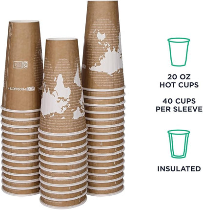 ECO PRODUCTS Compostable Disposable Insulated World Art 20oz Large Coffee Cups - Image 2