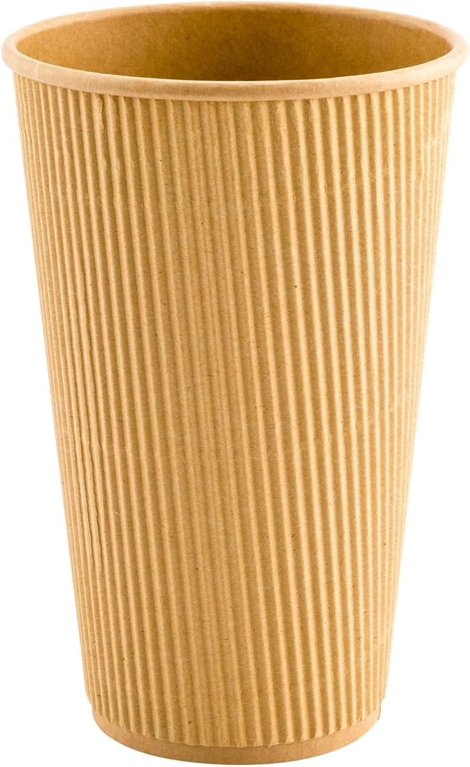 Restaurantware 16 Ounce Ripple Wall Disposable Coffee Cups, 500 Insulated Kraft - Image 2