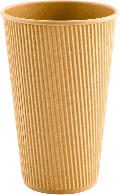 Restaurantware 16 Ounce Ripple Wall Disposable Coffee Cups, 500 Insulated Kraft - Image 2