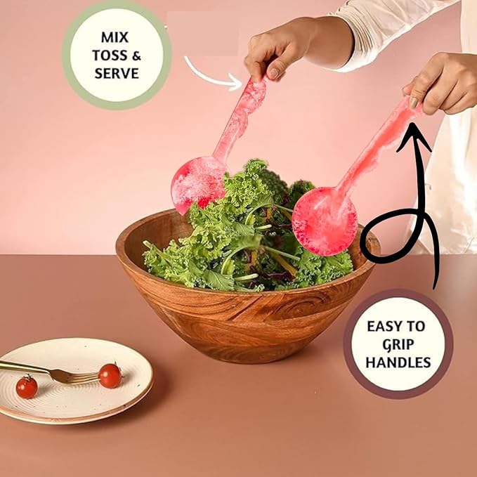 SS Craft Marbled Resin Salad Server Set – Lightweight Serving Spoon & Fork - Image 5