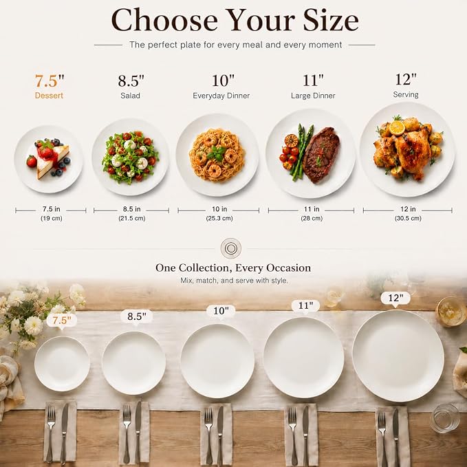 White Dessert Plates Set of 6, 7.5 Inch Ceramic Appetizer Plates, Small - Image 6