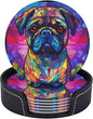 Pug Stained Dog Breed Glass Art Leather Drinks Coasters by Novgift