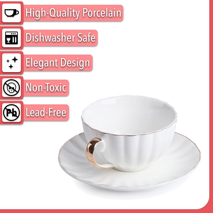 BTaT- Cappuccino Cups with Saucers 7 oz, Dishwasher Safe - Image 4