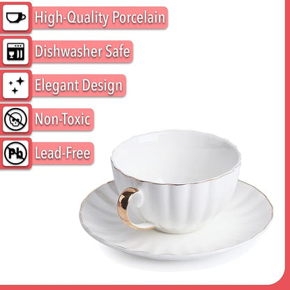 BTaT- Cappuccino Cups with Saucers 7 oz, Dishwasher Safe - Image 4