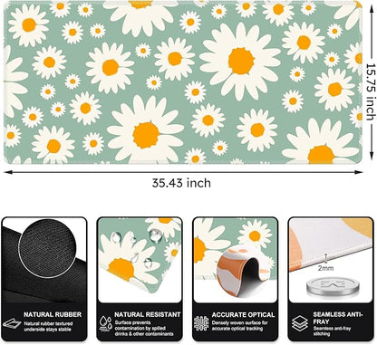 iCasso XXL Large Mouse Pad for Desk, Anti-Slip Big Mousepad with Stitched Edges, Keyboard Mat for Work, Gaming (Daisy)