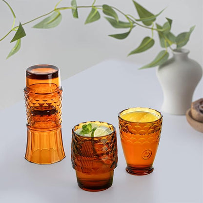 Frcctre Set of 4 Koi Fish Design Drinking Glasses, Stackable Amber Tumbler - Image 7