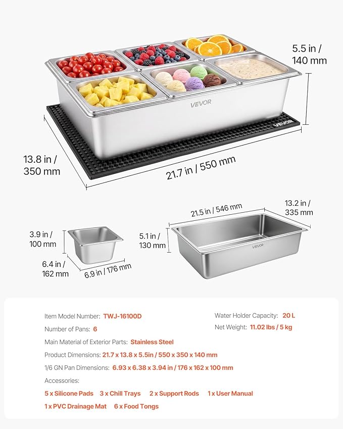 VEVOR Countertop Food Serving Display Container, Stainless Steel Food Salad - Image 7