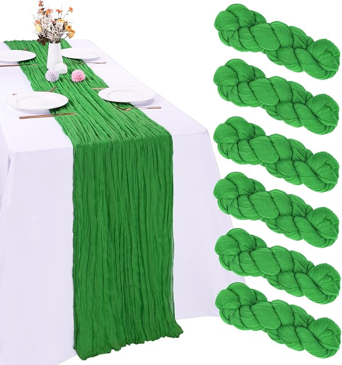 6 Pack Green Cheesecloth Table Runner 35 x 120 Inch | Boho Gauze Fabric by RestfulGlow