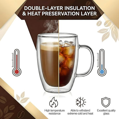 Set of 4 12oz Double Walled Glass Coffee Mugs - Image 4