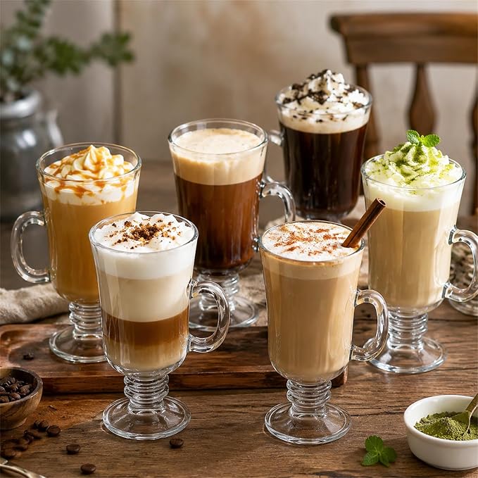ZENFUN Set of 6 Irish Coffee Mugs, 8 Oz Glass Footed Espresso Cups - Image 14