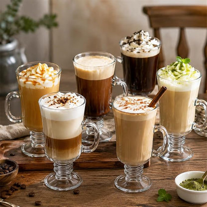 ZENFUN Set of 6 Irish Coffee Mugs, 8 Oz Glass Footed Espresso Cups - Image 14