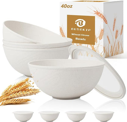40 OZ Salad Bowl with Lid, Unbreakable Wheat Straw Bowls Sets, Cereal Bowls by BUSOKIP