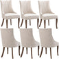 mikibama Linen Dining Chairs Set of 6 Channel Tufted Kitchen Dinner Chair Comfy Fabric Upholstered Accent Chair for Dining Room with Solid Wood Legs (Beige 6pc)