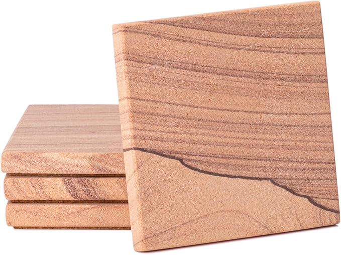 Thirstystone Sandstone Cinnabar Coasters | Protective Cork Backing, Eco-Friendly by Thirstystone