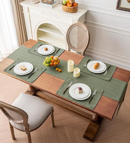 Linen Checked Placemats Set of 4, Sage Green Place Mats 12x18 Inch | Raised - Image 7