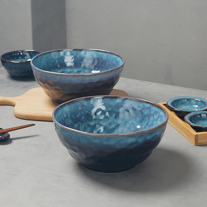 60 oz Large Ceramic Soup Bowl,8.2 Inch Stoneware Serving Bowl for Salad,Pasta,Fruit,Popcorn,Kitchen Bowls Set of 2,Starry Blue