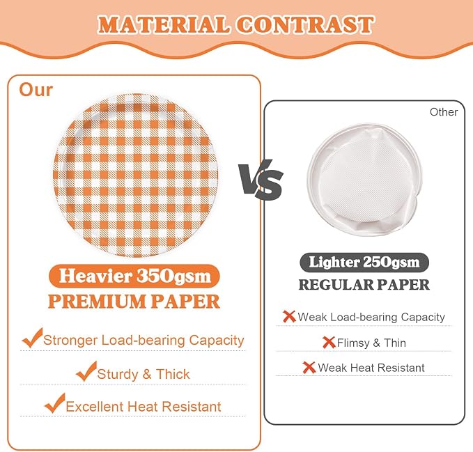 Vyntra 350 Pcs Orange & White Checkered Gingham Paper Plates and Napkins Set - Image 2