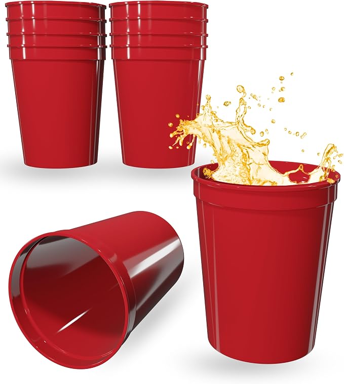 PartyPrints 10 Pack 16 oz Red Reusable Blank Plastic Cups, Stadium Cups Bulk – by PartyPrints