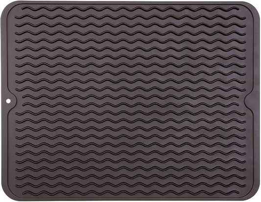 Silicone Dish Drying Mat for Multiple Usage,Easy clean,Eco-friendly,Heat-resistant Silicone Mat for Kitchen Counter or Sink,Refrigerator or drawer liner Coffee L 16 inches x 12 inches
