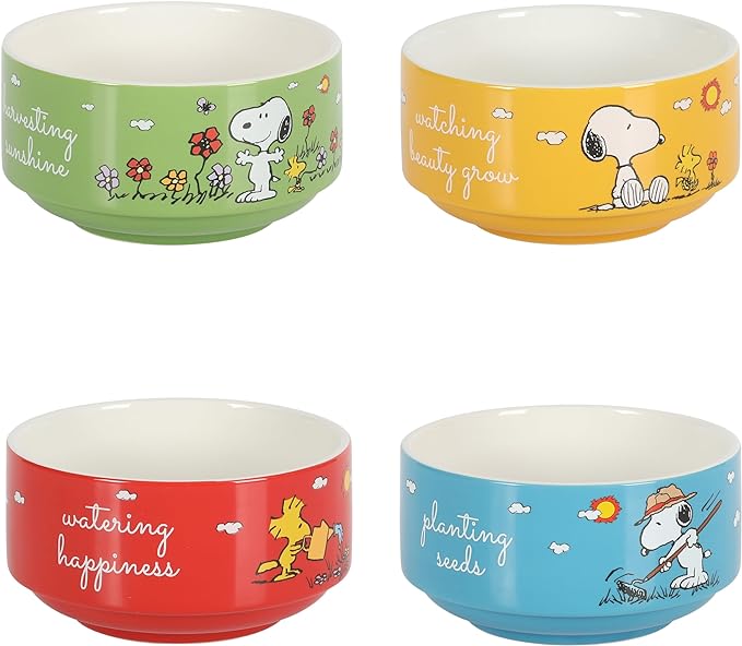 Peanuts Snoopy 5.5-Inch Decorated Stoneware Bowls, Stackable 4-Pack Bowl Set - Image 4