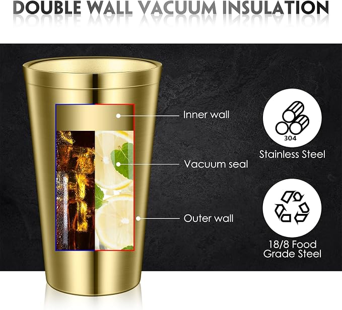 Zopeal Stainless Steel Cups 16 Oz, Double Wall Vacuum Pint Cup Tumbler - Image 3