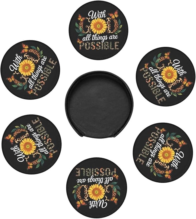 Jesus Christian Cross Coasters for Drinks Set of 6, Round Leather Coaster - Image 7