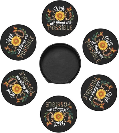 Jesus Christian Cross Coasters for Drinks Set of 6, Round Leather Coaster - Image 7