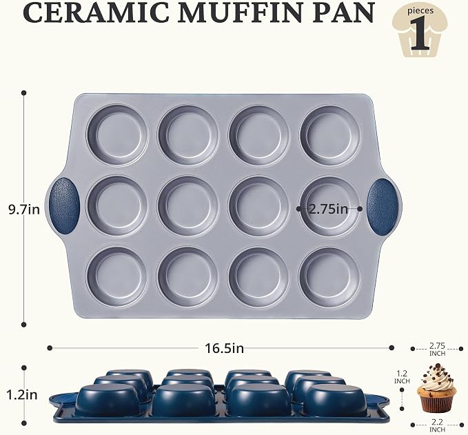 BRONYPRO 12-Cup Non Toxic Nonstick Ceramic Muffin Pan & Cupcake Tin, PFOA & - Image 7